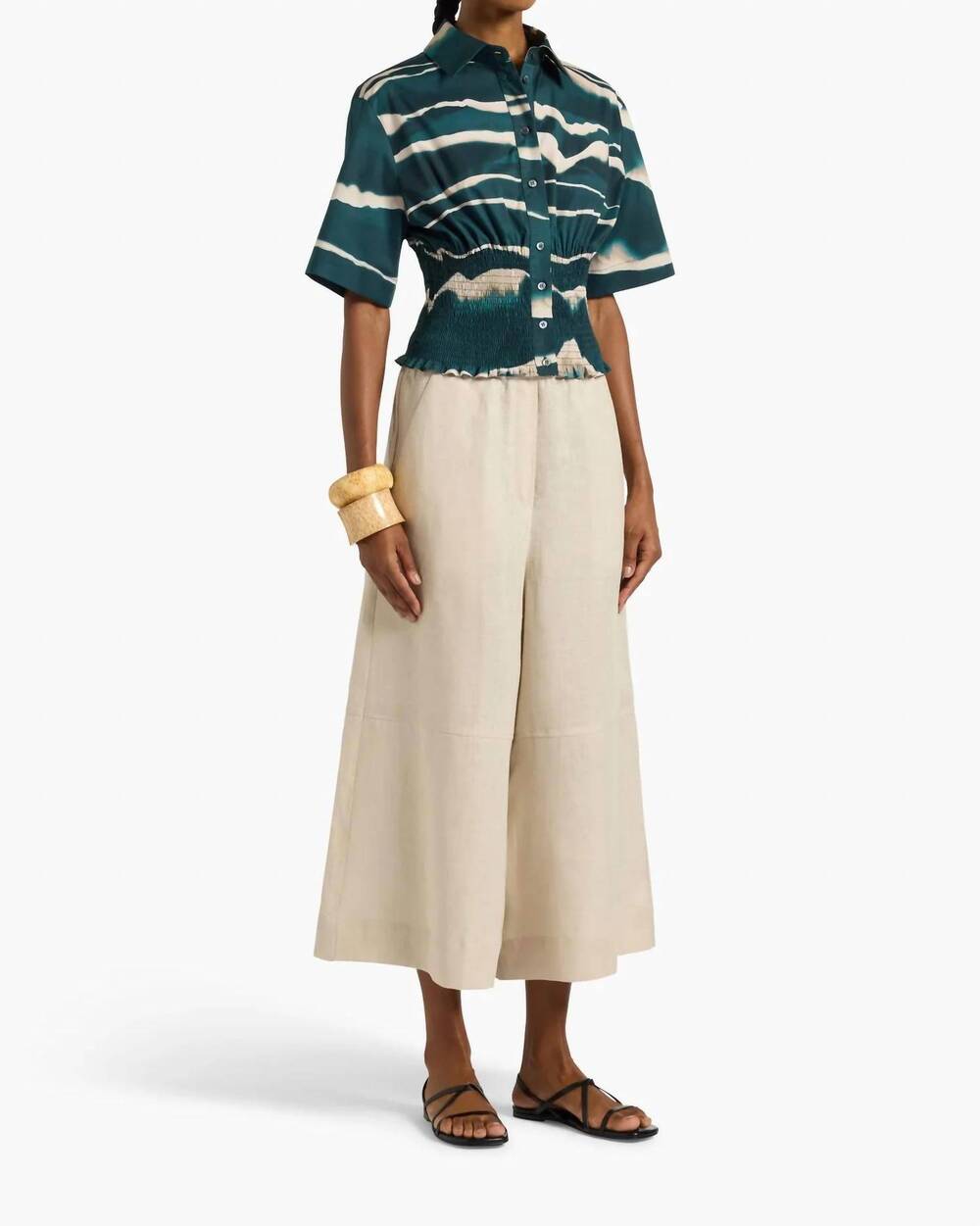 NEW LIVIANA CONTI anita half sleeves shirt in seashell fir/ecru